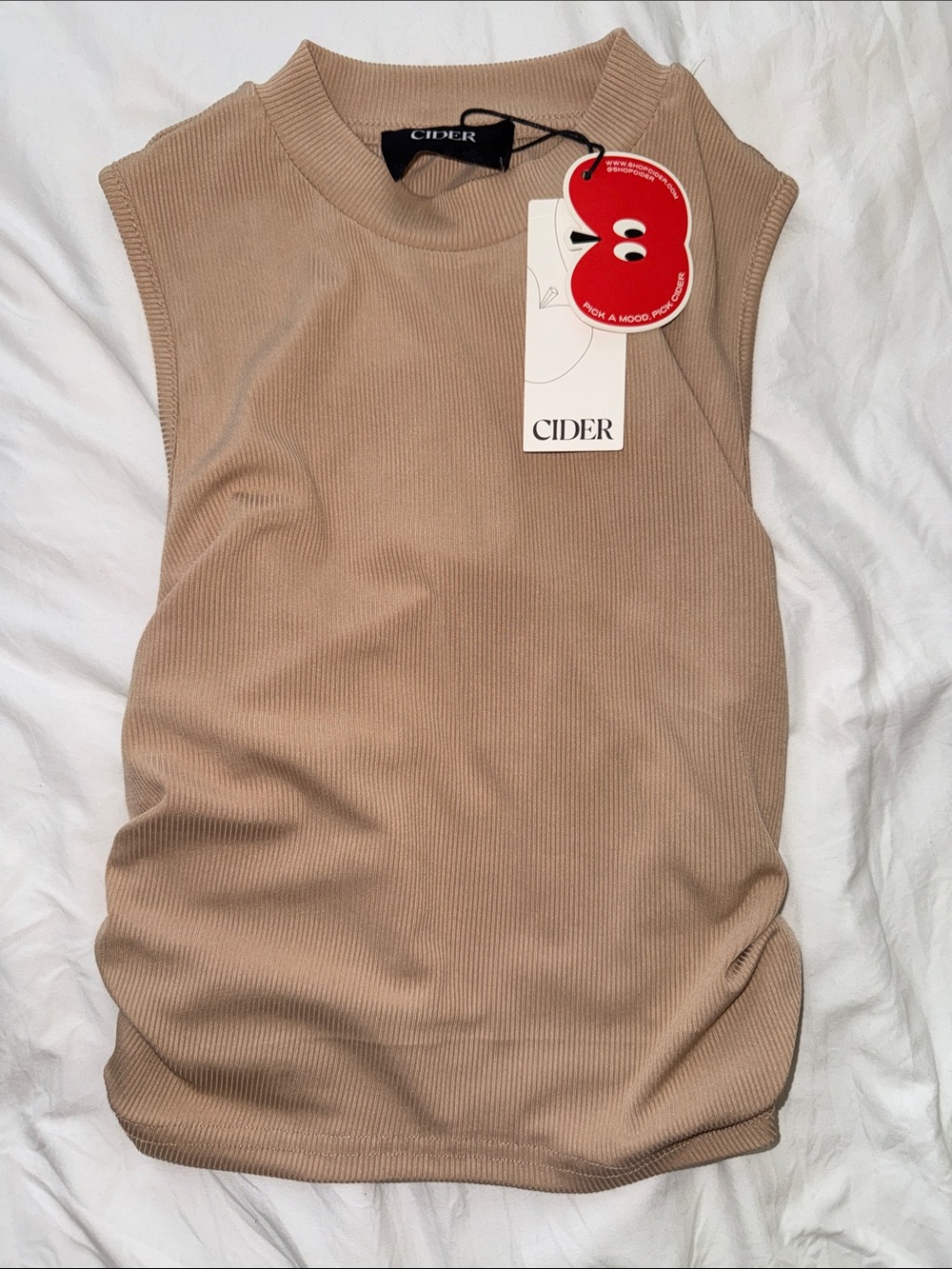 Ribbed Sleeveless Tank Top in Beige Taupe